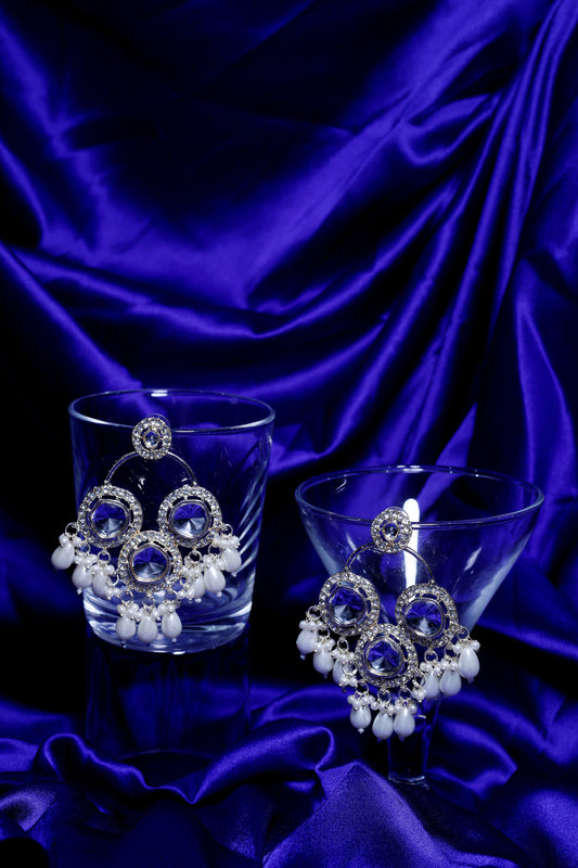 Kundan Hoop Earrings with Pearl Drops and Sparkling Stones