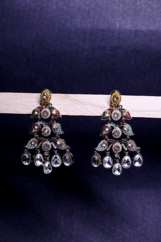 Multicolor Meenakari Kundan Earrings with Tear-drop Danglers