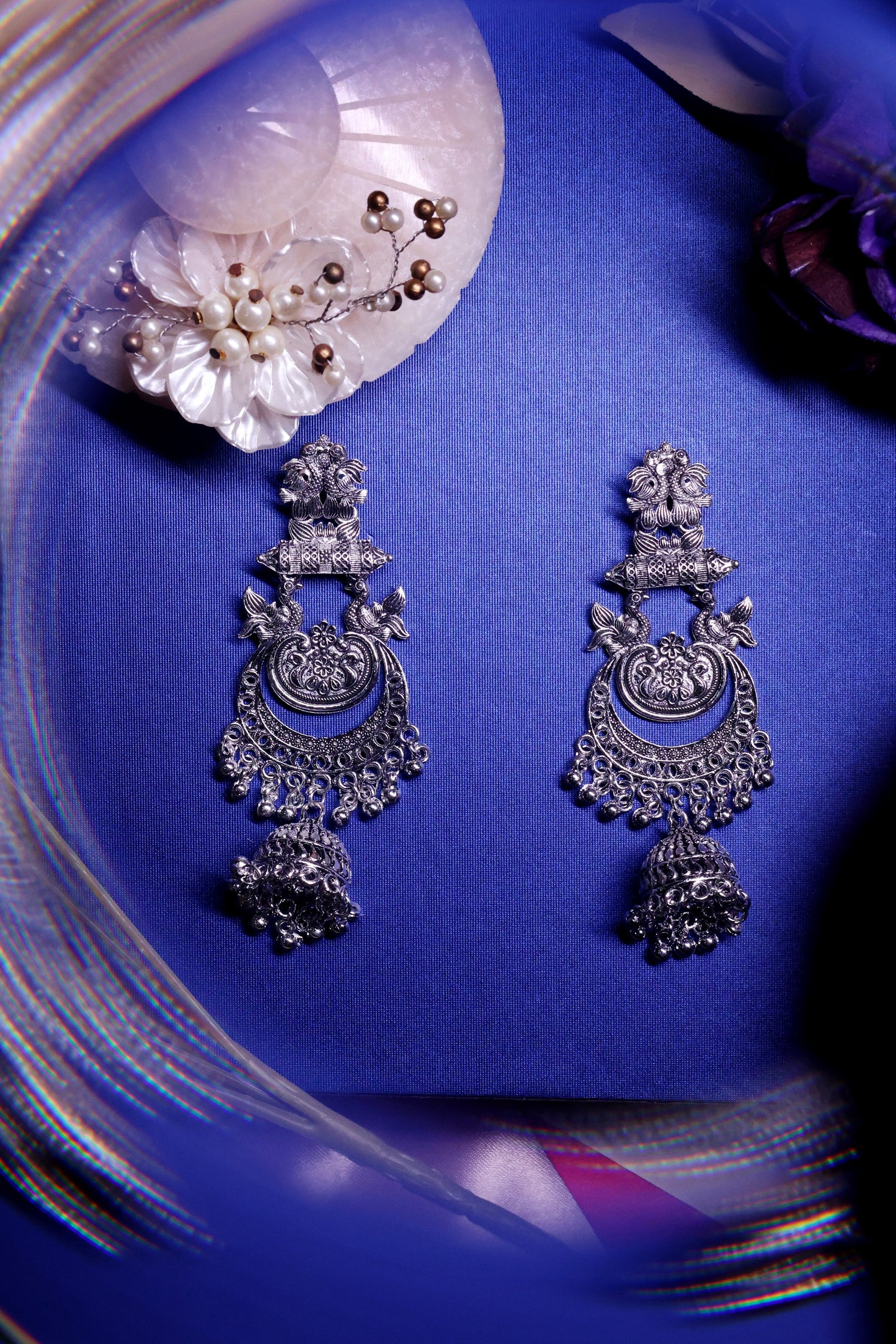 Antique Oxidized Silver Temple Jhumka Earrings