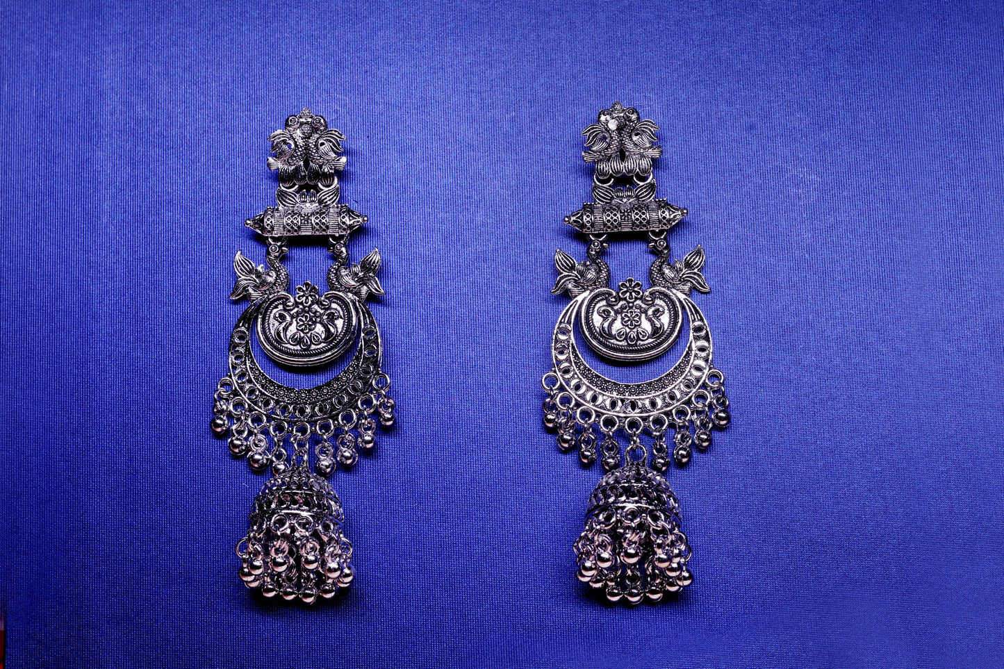 Antique Oxidized Silver Temple Jhumka Earrings