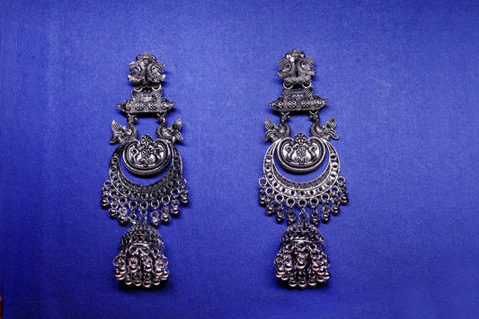 Antique Oxidized Silver Temple Jhumka Earrings