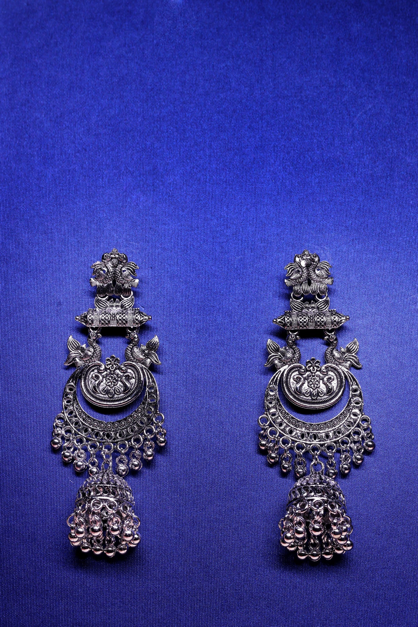 Antique Oxidized Silver Temple Jhumka Earrings