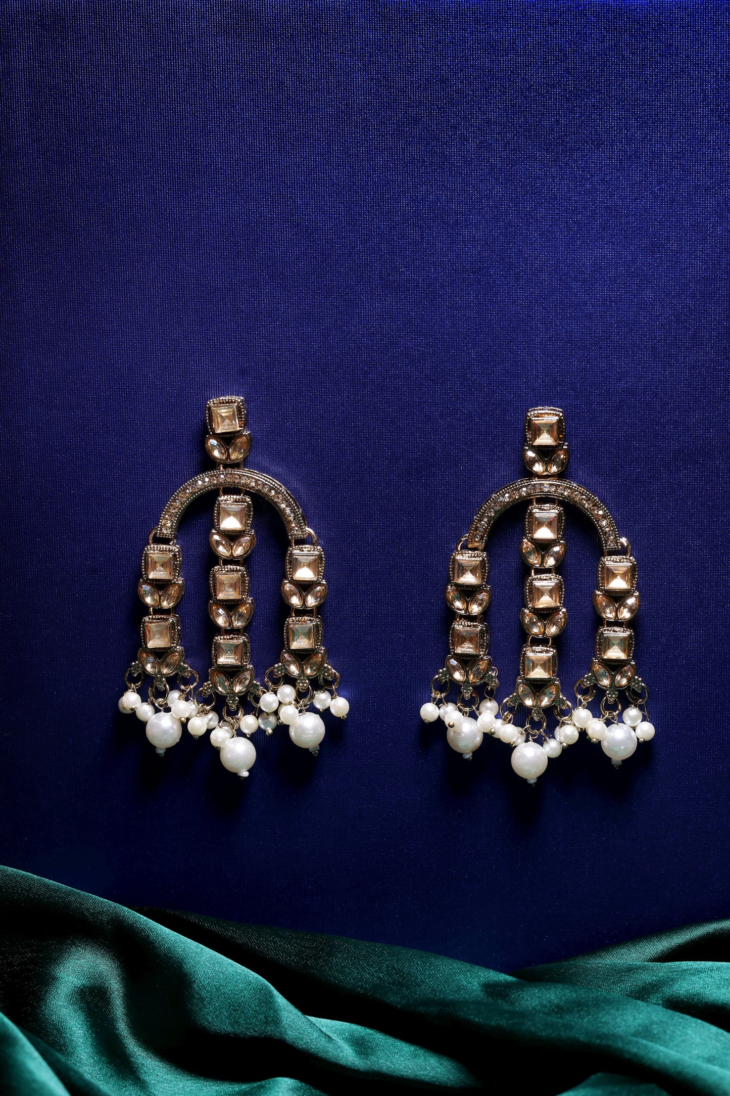 Gold Kundan Chandbali Earrings with Pearl Drops