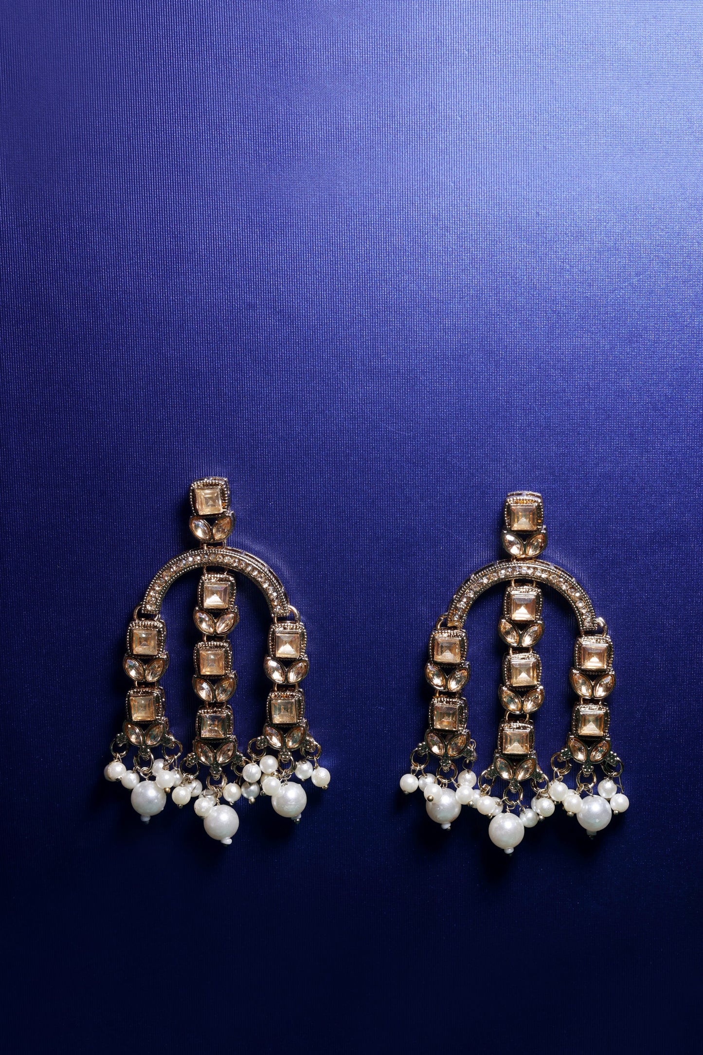 Gold Kundan Chandbali Earrings with Pearl Drops