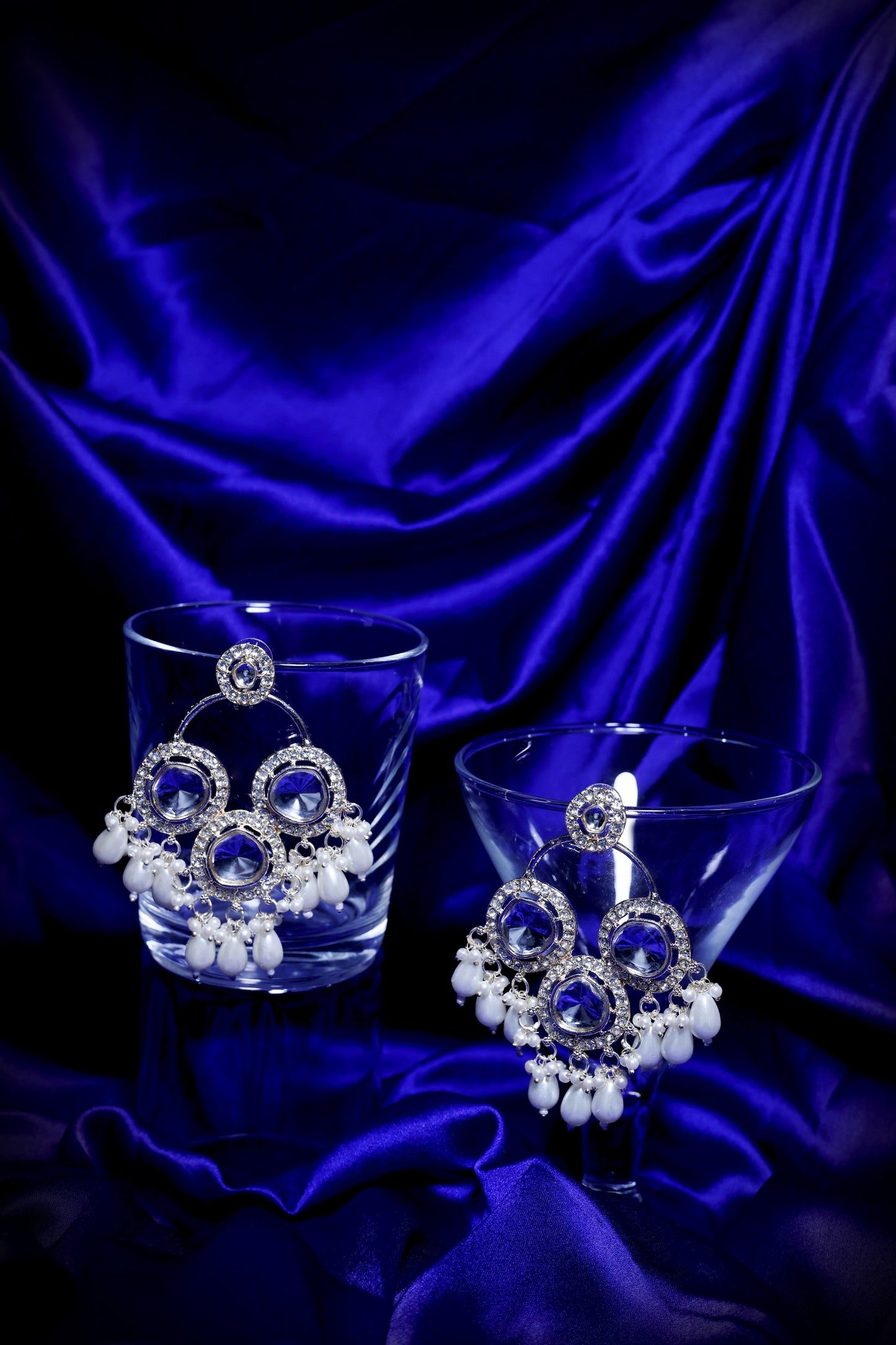 Kundan Hoop Earrings with Pearl Drops and Sparkling Stones