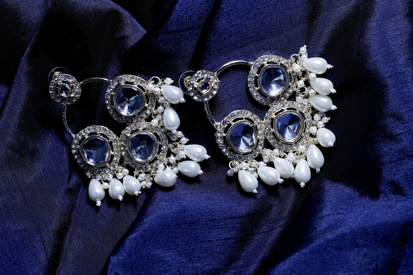 Kundan Hoop Earrings with Pearl Drops and Sparkling Stones