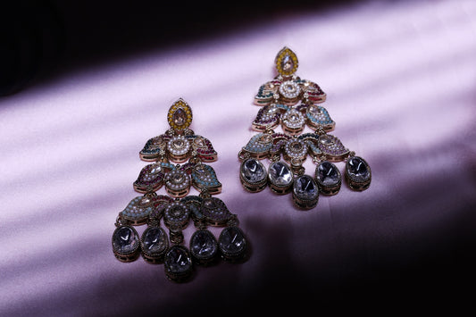 Multicolor Meenakari Kundan Earrings with Tear-drop Danglers