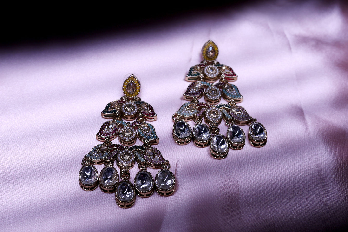 Multicolor Meenakari Kundan Earrings with Tear-drop Danglers