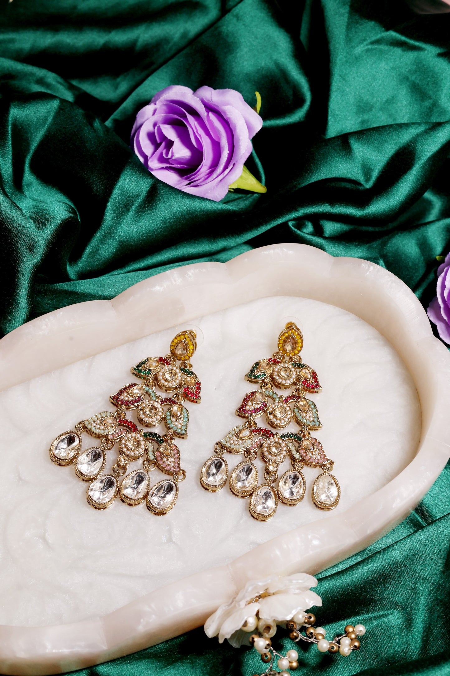 Multicolor Meenakari Kundan Earrings with Tear-drop Danglers